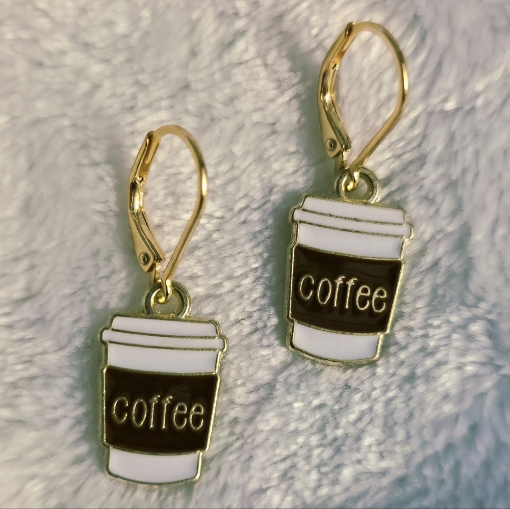 Gold Hypoallergenic Coffee Cup Leverback Earrings